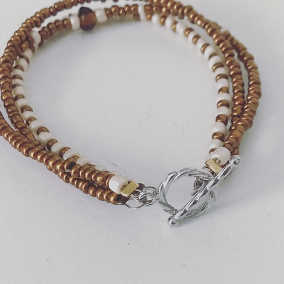 Cream & Bronze Beaded Bracelet - Picture 5 of 5